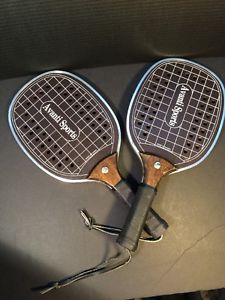 Vintage Wooden Avanti Sports Tennis Racquet Paddle Ball Set Of 2