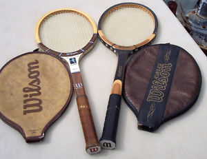 2 Vintage Wilson Wood Tennis Racquets with Head Covers