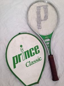 Vintage Prince 781 Alum Tennis Racquet w/ Original Cover Green and White 4-3/8