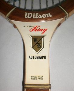 Vintage BILLIE JEAN KING Autograph Tennis Racquet Wilson Wooden Racket 4 1/4