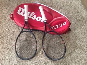 Two (2) Wilson Burn FST 95 Tennis Racquets (4-1/2 grip) with Wilson 6-Pack Bag