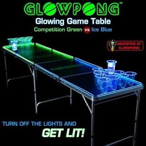 Glowing Table Competition Green vs Ice Blue Dorm In The Dark Glow Pong Game