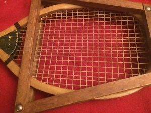 Antique Wright & Ditson Wood Tennis Racket THE STAR Green Wedge Cat Gut INTACT