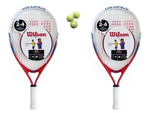 2 x Wilson US Open 19" Raquetas De Tenis Junior + 3 Pelotas De Tenis