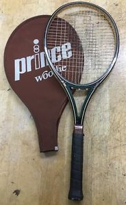 Vintage 80s PRINCE WOODIE GRAPHITE Tennis RACQUET w/ Cover 4 3/8" grip