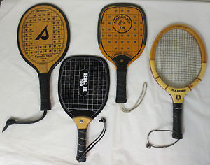 SET OF 4 PADDLEBALL RACKETS - SEAMCO, BIG H 200, MARCRAFT ACE AND VINTAGE SEAMCO