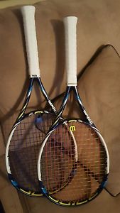 2 Wilson Juice 100. 16x19 racquets already strung. Grip L3. 4 3/8