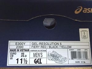 Asics Gel-Resolution 5 Fiery Red/Black/Yellow Tennis Shoe 11.5 E300Y - FREE SHIP