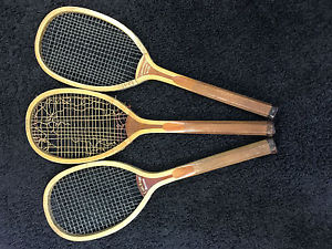 Vintage lot of 3 wooden tennis rackets flat top slazenger wright and ditson voss