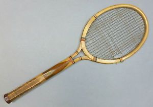 Vintage 1930s E Kent Black Knight Model Wood Tennis Racquet Original Gut Strings