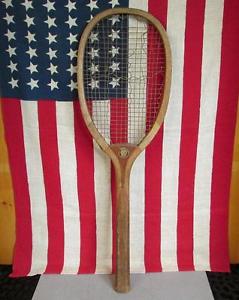 Vintage Spalding Antique Wood Tennis Racquet Model AA with Tote Bag early 1900s