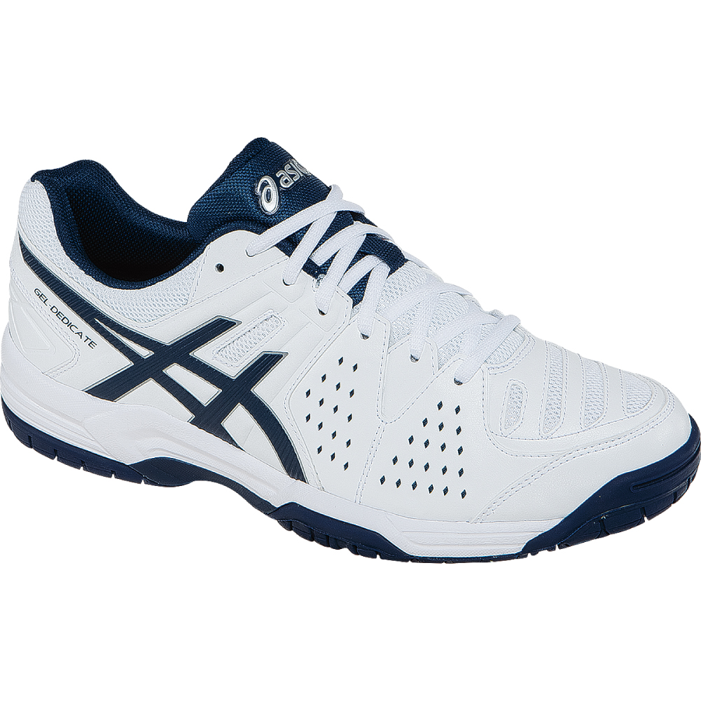 Asics Gel-Dedicate 4 Mens Tennis Shoe  White-Navy-Silver