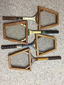 Lot Of Four Vintage Wood Tennis Racquets And Head Presses