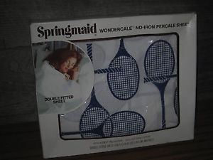 VINTAGE NOS TENNIS RACQUET  SHEET SPRINGMAID WONDERCALE DOUBLE FULL FITTED NEW!
