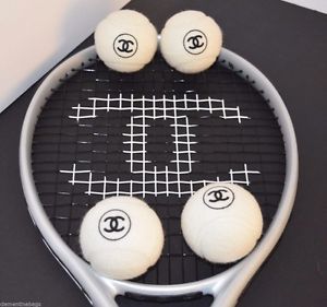 CHANEL TENNIS RACKET & TENNIS BALLS SET Silver & Black cc timeless sport