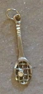 Solid 14K Yellow Gold Tennis Racket and Ball Charm or Pendant  1 inch plus loop