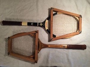 Lot of 2 Bill Tilden Wilson Jack Kramer Vintage Wood Tennis Racquet L with Press