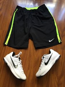 New NIKE Zoom Cage 2 White/Black-Cool Grey Size 10 & Pre owned Black/Volt Shorts