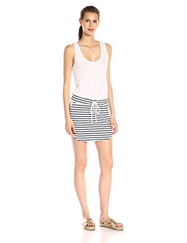 Monrow Womens Solid/Stripe Tennis Dress, White, Small