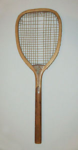 Nice antique vtg 1890's Flat Top Tennis Racket Wooden Racquet Cross Hatched Grip