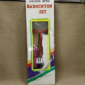 Metal 4 Player Badminton Set Vintage w/ Net Poles Rackets Shuttle-Cocks Sealed