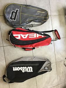 Lot of 3 Tennis Racquet Bags Holds 3 Racquets Good Condition Prince Wilson Head