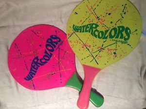 2 Smashball Paddles "Watercolors" Neon Bright Splatter Paint Blacklight Trippy