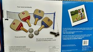 Portable Pickleball Set 4 Player Outdoor Game Fun Paddle Set Wood Adjustable Net