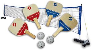 Pickleball Set Non Woven Tape Net Black Mesh Bases Wooden Paddles Plastic Balls