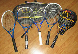 LOT of 5 HEAD TI Conquest tennis racquets with Head multi racquet carrying case