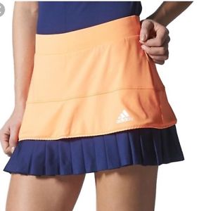 New ADIDAS SZ M MEDIUM TENNIS SKIRT PLEATED ORANGE NAVY BLUE W /BUILT IN SHORT