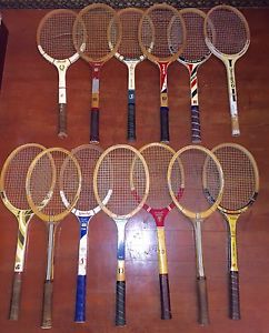 13 Vintage Wood TENNIS RACKET LOT 70s Racquets Bancroft Wilson King Gonzales