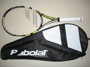 BABOLAT AEROPRO DRIVE PLUS + 100 TENNIS RACQUET 4 1/2  27.5" (NEW STRINGS)