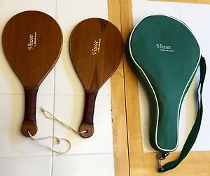Vitesse Brookstone Wood Paddles Rackets Exc Condition Hand Ball Racquetball