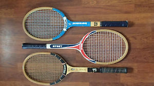 LOT OF 3 Vintage Wood Tennis Racquets Billy Jean King~Pancho Gonzales~Wilson