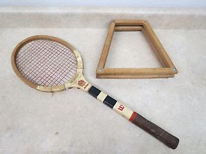 Vintage Wilson College Wooden Tennis Racquet W/ Press Nice!