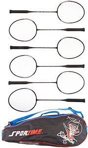 Sportime Tempered Steel Badminton Racquets and Carrying Bag - Set of 3 Pairs ...