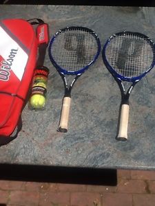prince play 27 lot of 2 and tennis racquet bag and balls