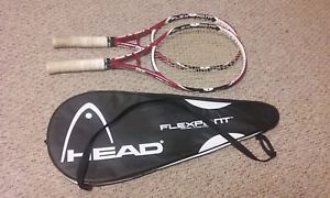 Lot of 2 Head Flex Point Fire Tennis Racquets+Case Bag-EXC-Mid Plus- 4 5/8" Grip