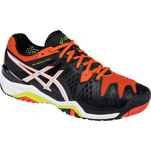 Asics Gel-Resolution 6 Mens Tennis Shoe  Black-White-Orange