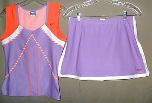 NIKE FIT DRY ORANGE  PURPLE  WHITE SLEEVELESS  TOP  WITH SKORT W BUILT IN SHORS