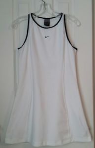 Nike Women Tennis Dress White Polyester Knit SZ M Bra Top Sleeveless Black Trim