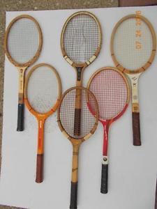 VINTAGE SET OF WOOD TENNIS RACQUETS - MAGNAN, WILSON, CHEMOLD - KING,  EVERT