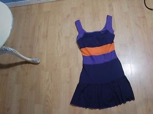 NEW NIKE Dri-Fit Tennis Dress Striped Purple orange Black Pleated hem PERFECT XS