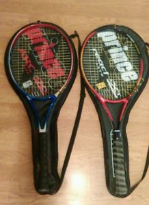Lot of 2 Prince 107 Lite LXT Graphite Tennis Rackets-React and ARC with Cases