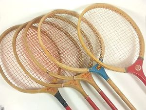Lot Of 5 Vintage Wooden Badminton Rackets Racquets