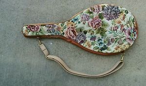 Rare TENNIS RACKET FLORAL TAPESTRY COVER W/ ADJUSTABLE SHOULDER STRAP EUC RARE