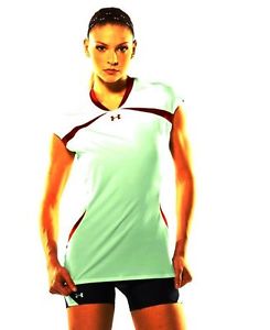 NWT Under Armour Burgundy-White Volleyball Style CapSleeve Top Fitted Shirt sz-L