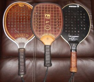 Lot of 3 Vintage Paddleball Wooden Racquets Racket  Marcraft,Sportcraft,Marc 3
