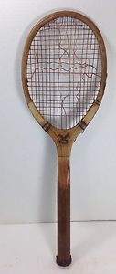 VINTAGE ANTIQUE LARGE 27" WOODEN WOOD TENNIS RACKET E KENT EAGLE